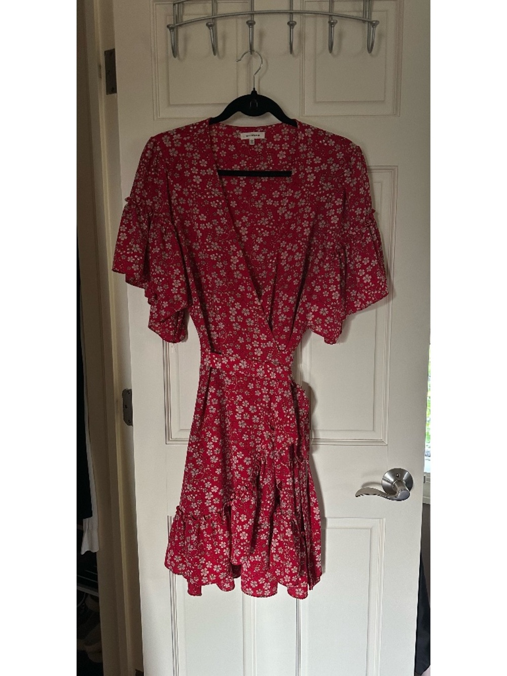 Max Studio Red Floral Ruffle Wrap Dress